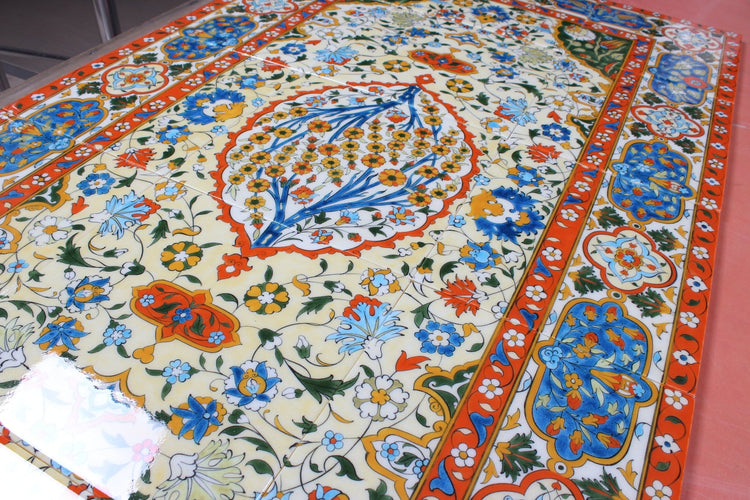 Hayat Ağacı Motifli Kilim Desenli İznik Çini Pano - Panolar
