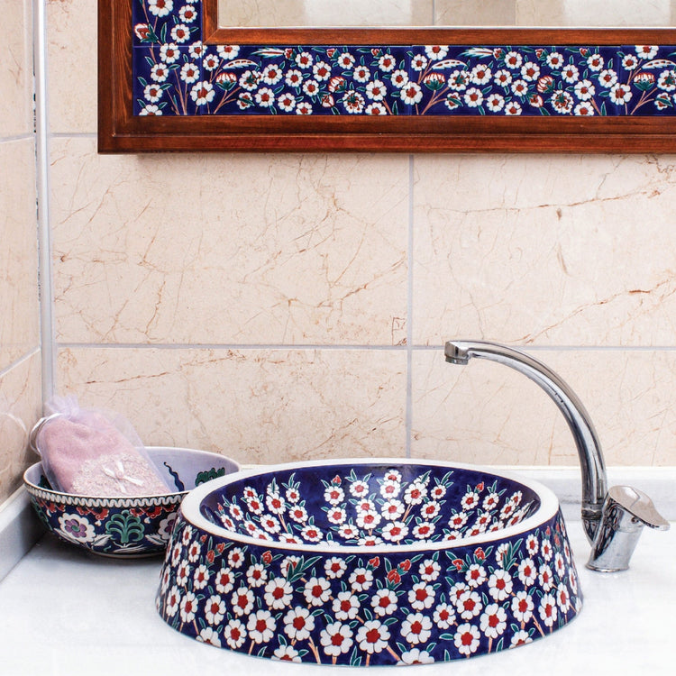 Bahar Dalı Desenli İznik Çinisi Lavabo - Lavabolar