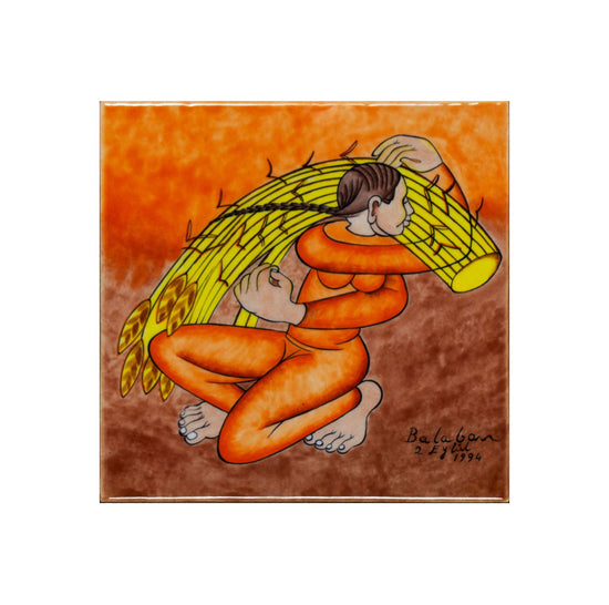 Başak Taşıyan Kadın İznik Çini Pano, Ressam İbrahim Balaban (30x30cm) - Panolar