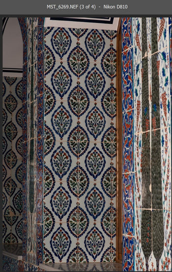 Eyüp Sultan Türbesi Kırmızı Karanfil ve Sümbül Desenli İznik Çini Karo - Karolar