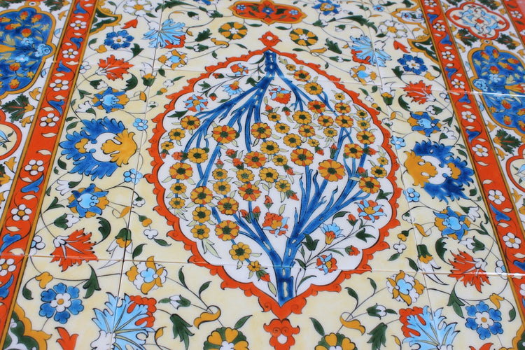 Hayat Ağacı Motifli Kilim Desenli İznik Çini Pano - Panolar